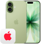 iPhone 17, parte trasera, color verde salvia, sistema de cámara dual Fusion, parte delantera, Dynamic Island, fino contorno negro de la pantalla, logo de AppleCare+