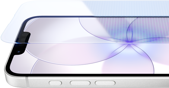 iPhone 17e, parte delantera con Ceramic Shield 2, parte lateral, color blanco, botones: Acción y volumen