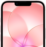 iPhone 17e, parte delantera parcial con Ceramic Shield 2, color rosa palo, se muestra un fondo de pantalla con una flor rosa