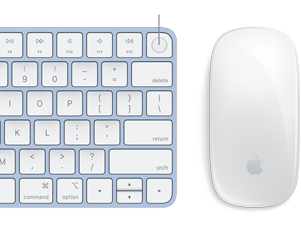 Primer plano del Magic Keyboard y el Magic Mouse a juego que destaca el sensor de huellas dactilares Touch ID