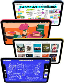 Vista frontal de varias pantallas de iPad que muestran diferentes apps de Apple y del App Store.