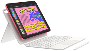 Vista de un iPad, un Magic Keyboard Folio y un Apple Pencil