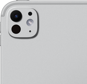 iPad Pro, parte trasera exterior, color plata, sistema de cámaras pro con lente de cinco elementos y flash True Tone adaptativo