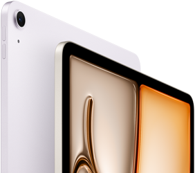 iPad Air, color púrpura, parte delantera exterior, parte trasera exterior, gran angular trasero de 12 Mpx en la esquina superior izquierda