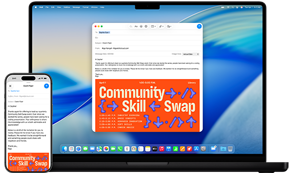iPhone 16 y MacBook Pro de 14 pulgadas: ambos dispositivos muestran el mismo correo electrónico a medida que se escribe