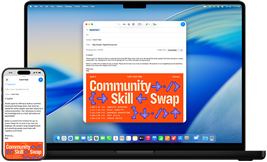 iPhone 16 y MacBook Pro de 14 pulgadas: ambos dispositivos muestran el mismo correo electrónico a medida que se escribe