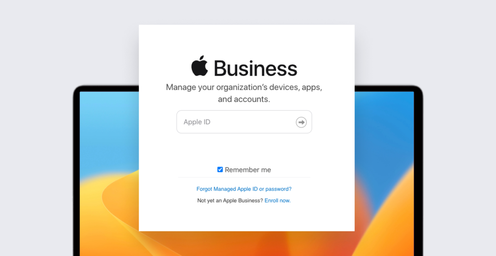 Vista del panel 'Apps and Books' de Apple Business Manager, donde se gestionan las aplicaciones y libros adquiridos